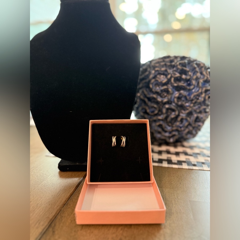 Pandora Entwined Half Hoop Crossover Earrings - Picture 3 of 9